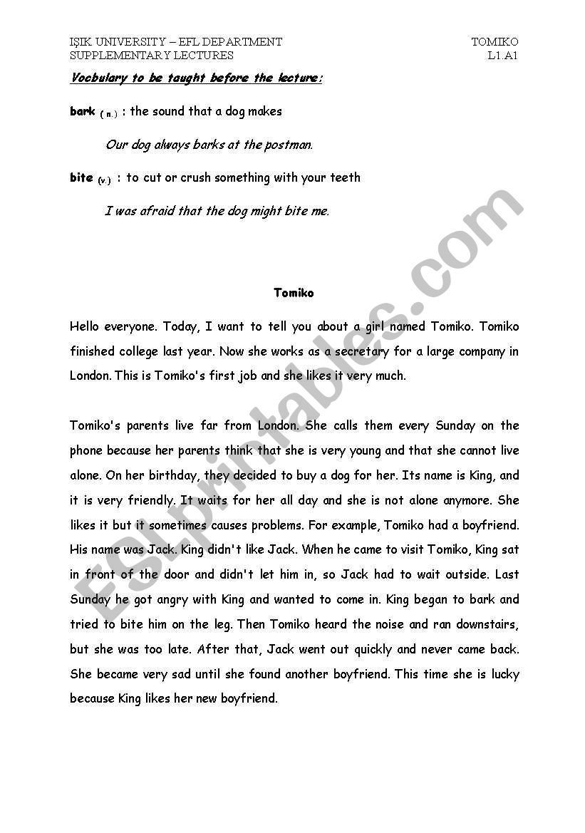 Tomiko worksheet