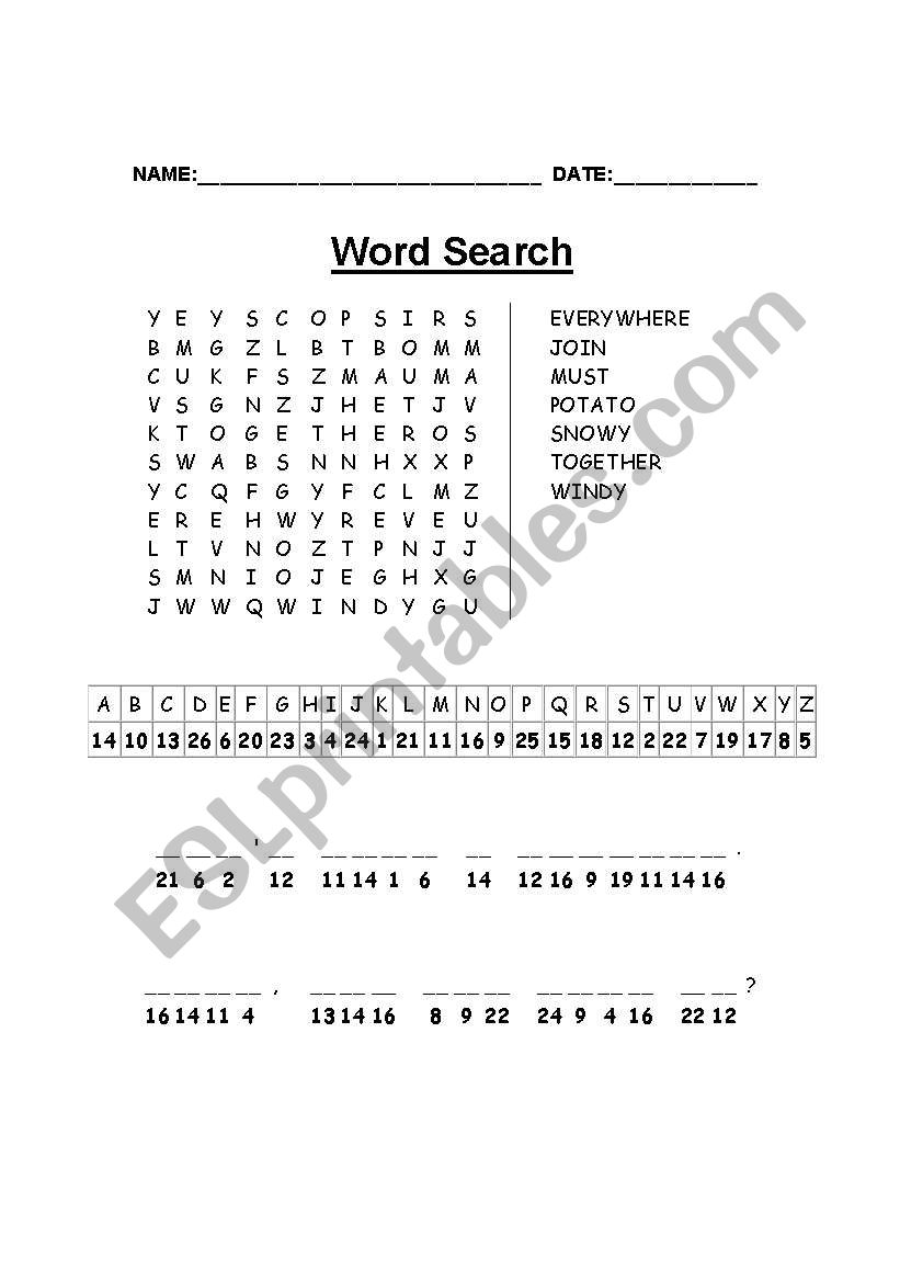 Word Search worksheet