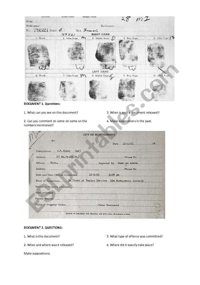 Classified documents worksheet