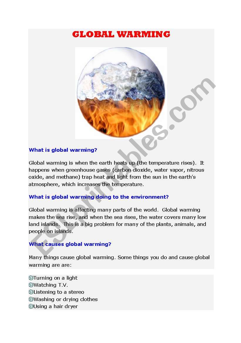 Global warming worksheet