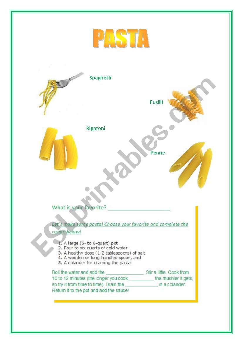 Pasta worksheet