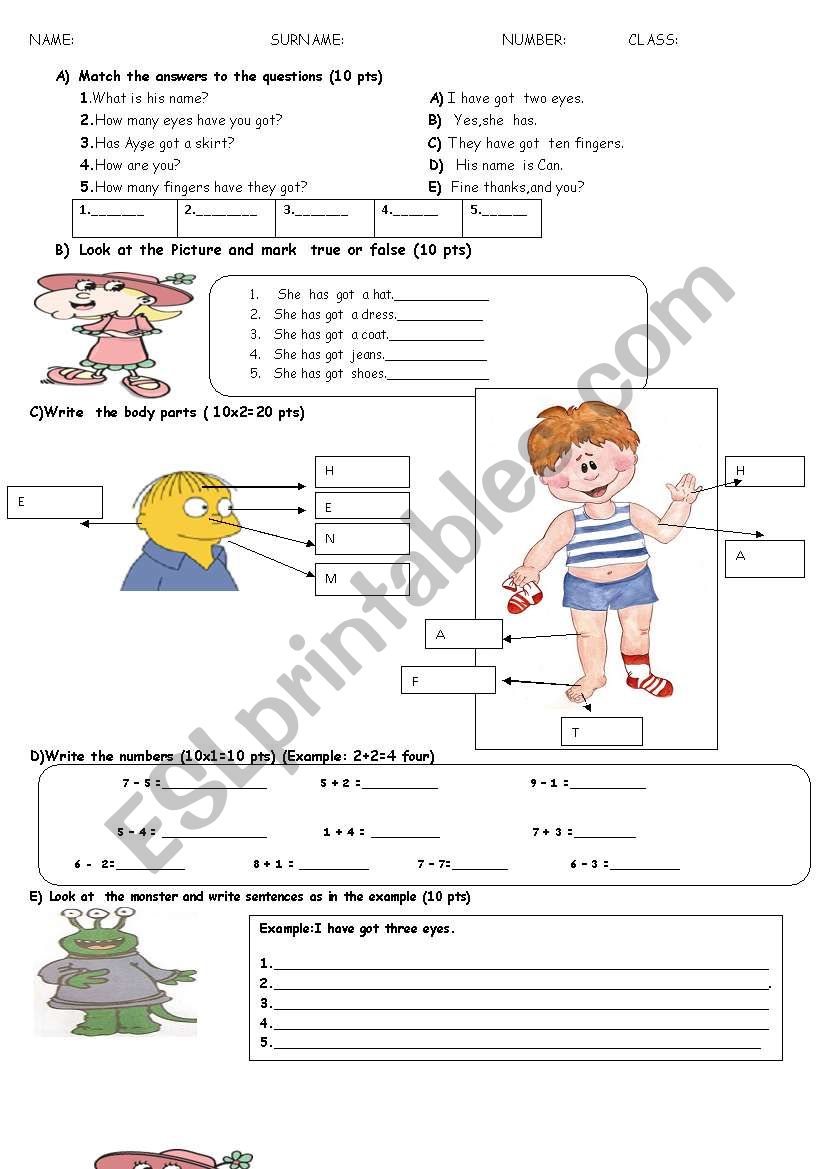 Evaluation exam worksheet