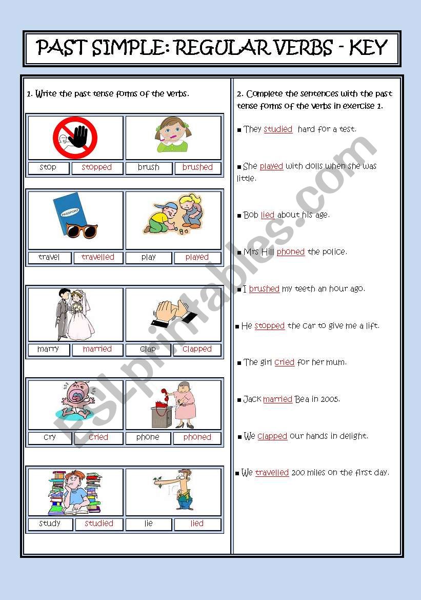 Past simple of regular verbs KEY