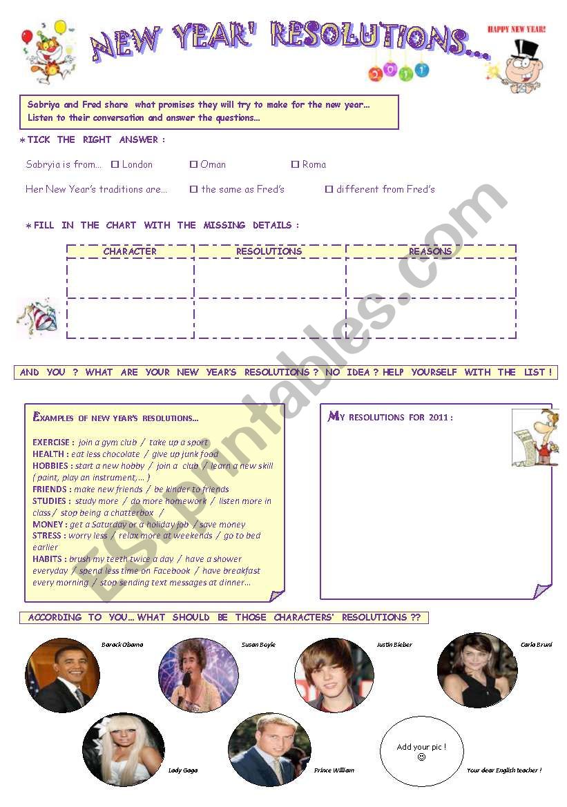 NEW  YEARÂ´s  RESOLUTIONS worksheet