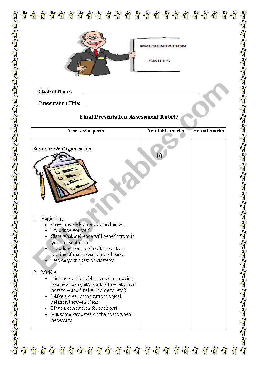 presentation skills worksheet