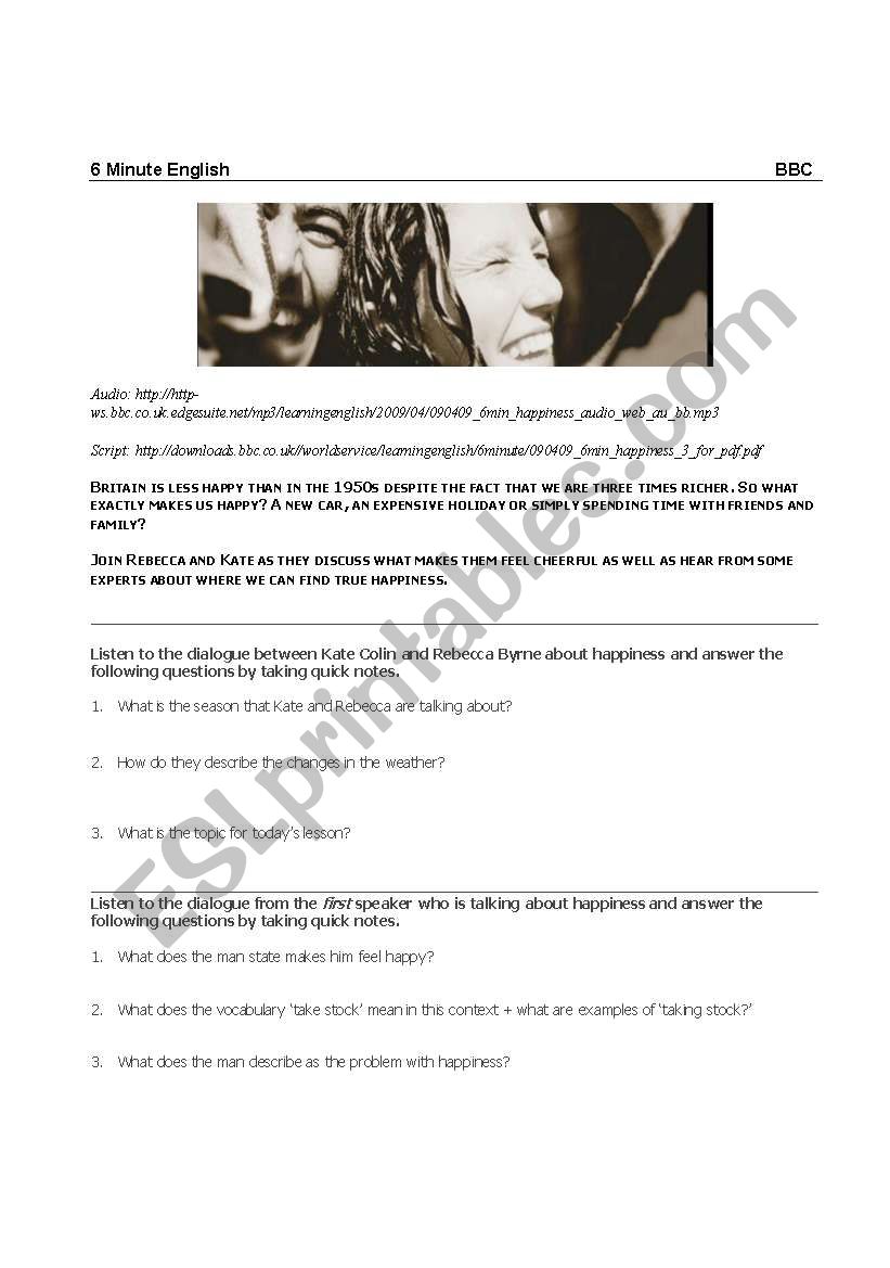 Happiness worksheet