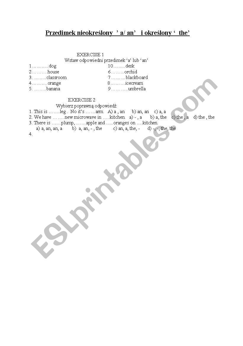 Articles worksheet