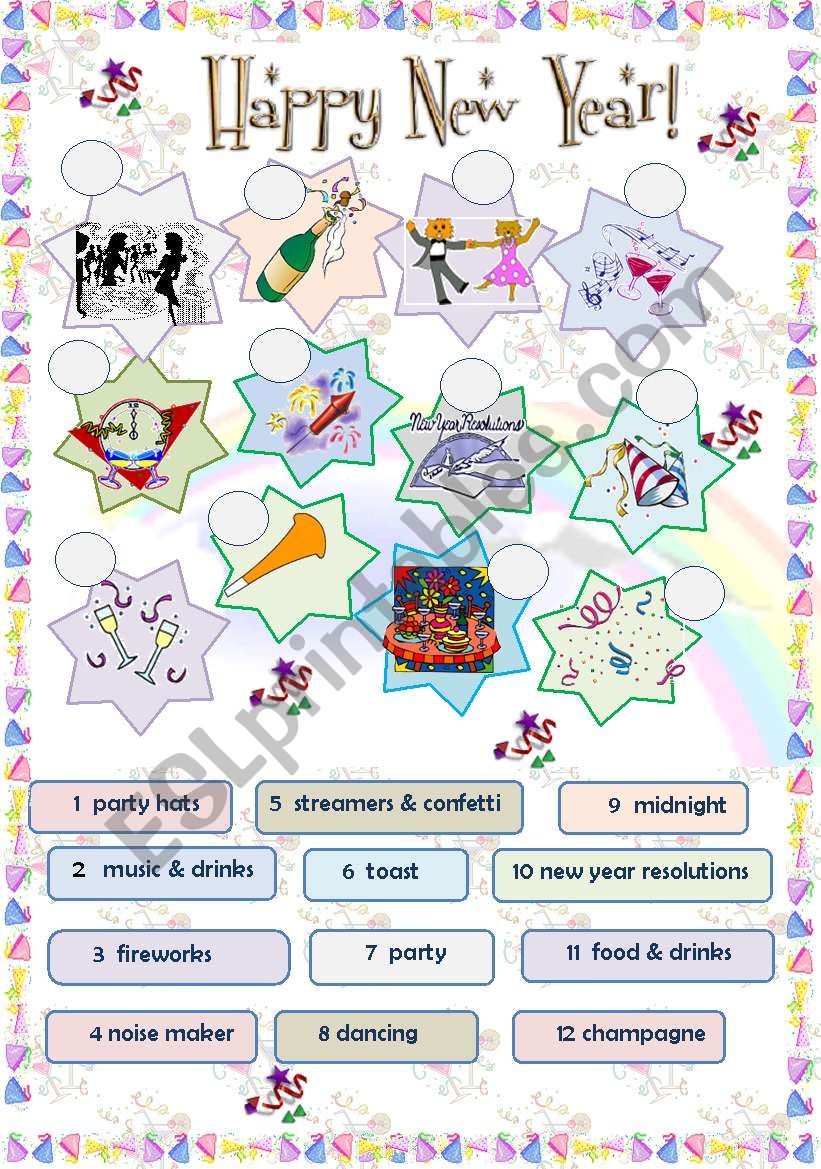 New Year set 1  - matching exercise (editable)