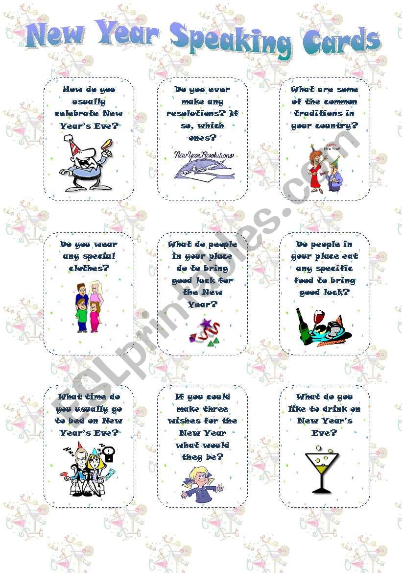 New Year - set 2 - Speaking cards (editable)