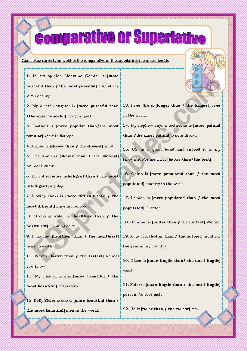 Comparative or Superlative worksheet