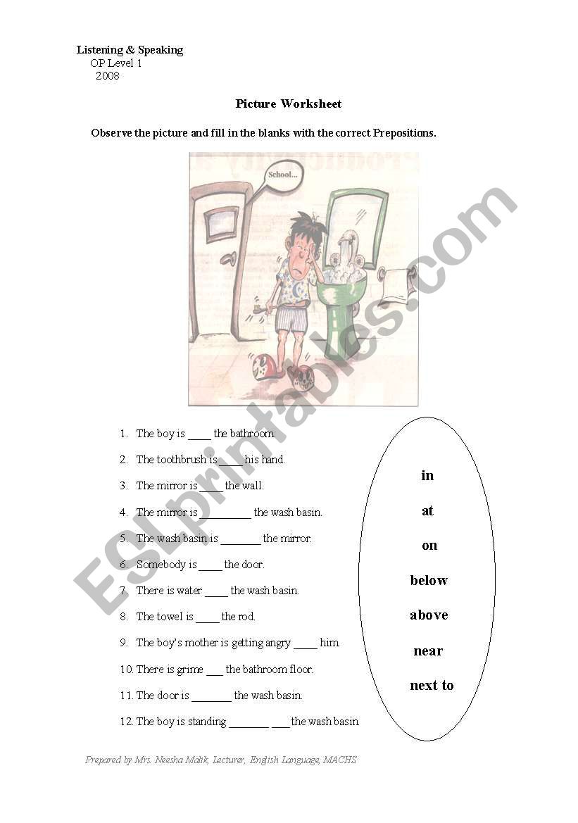 PREPOSITION PRACTICE WORKSHEET