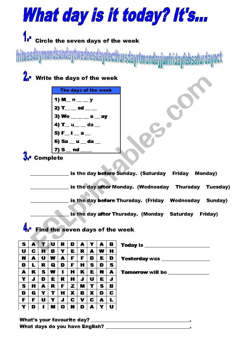 What day is it today? Its... worksheet