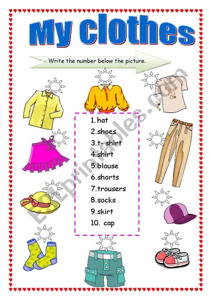 My clothes worksheet