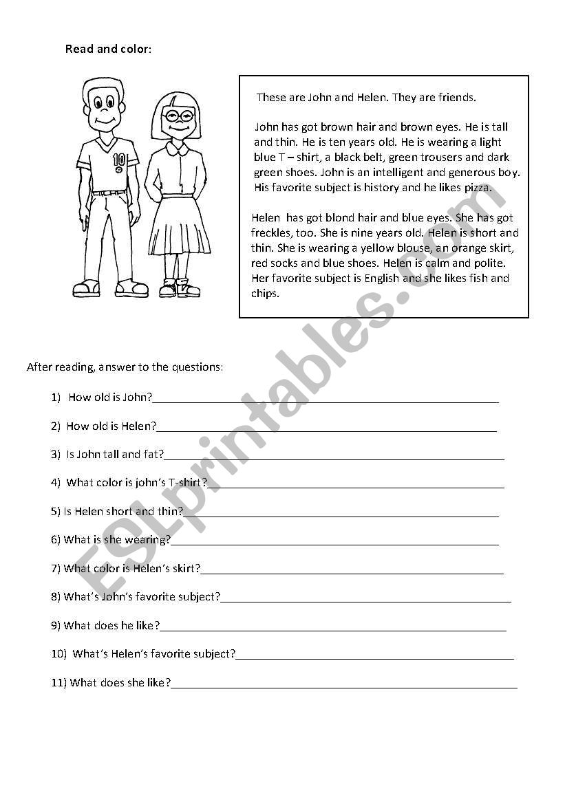 read and color the children then answer