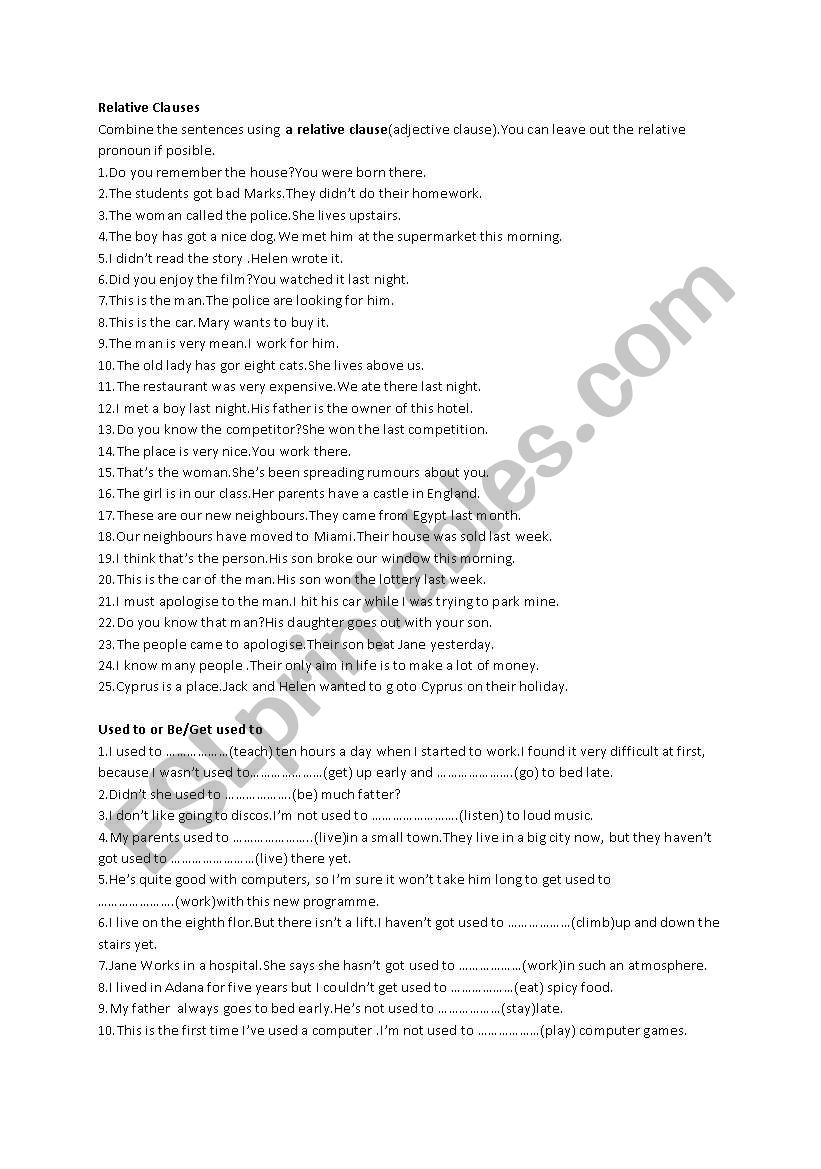 relative clauses worksheet