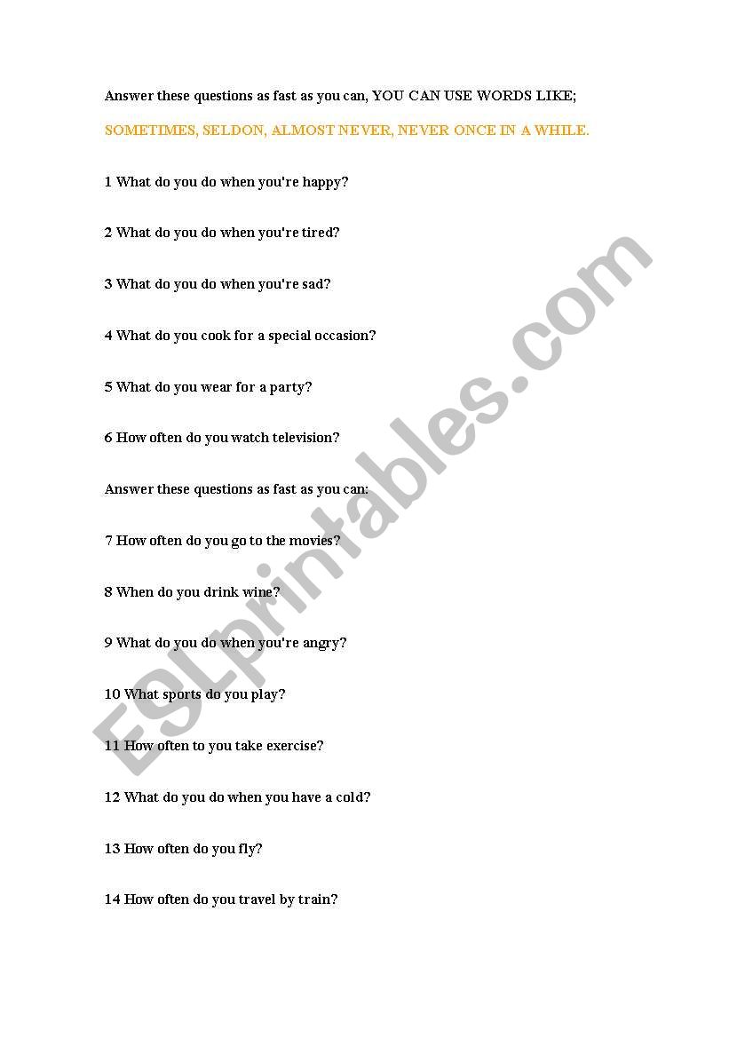 Speaking Activity worksheet