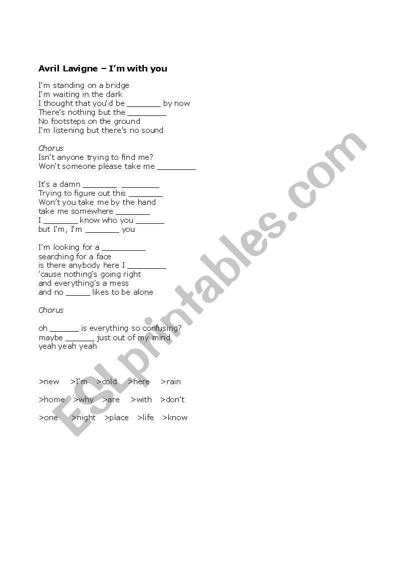 Im with you by Avril Lavigne worksheet