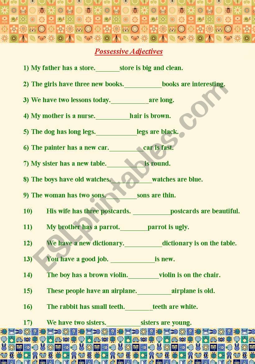 Possessive Adjectives. worksheet