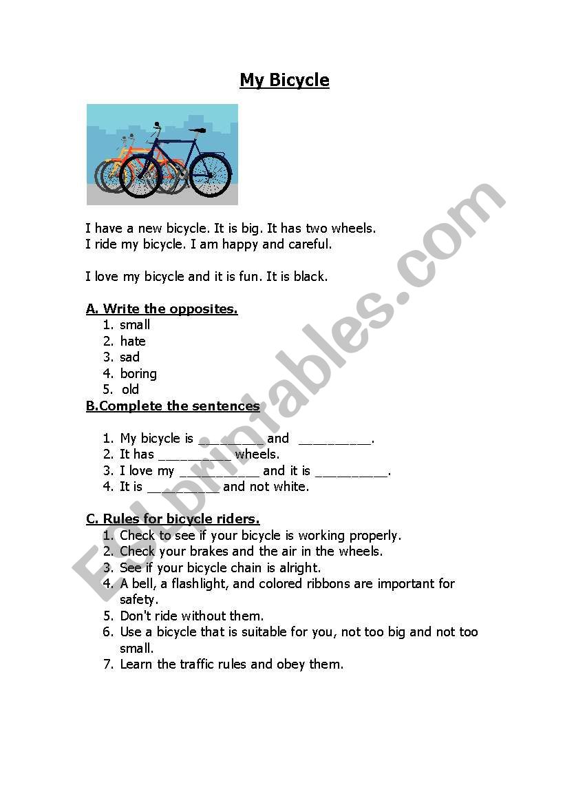 My Bicycle worksheet
