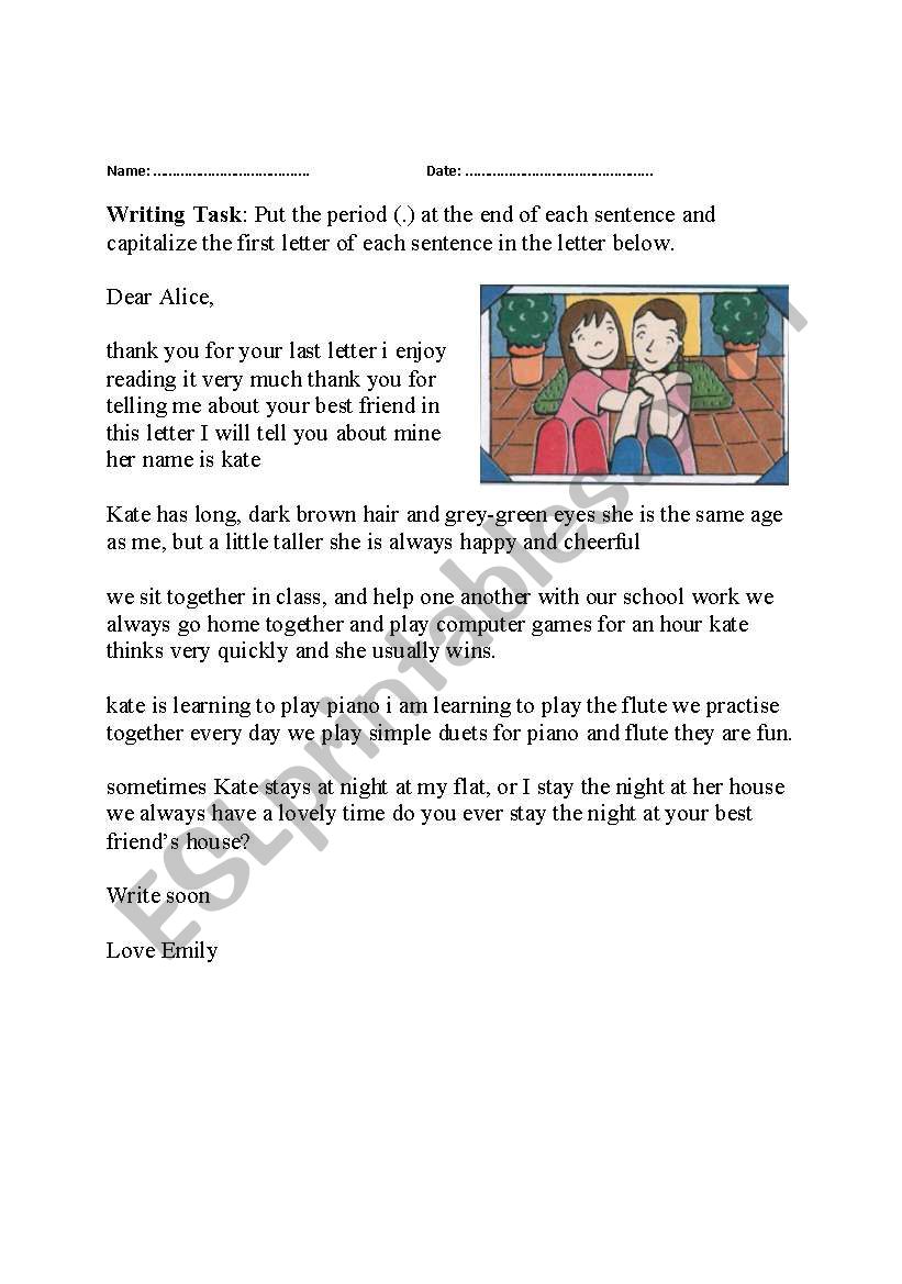 capitalizaton and puncuation worksheet