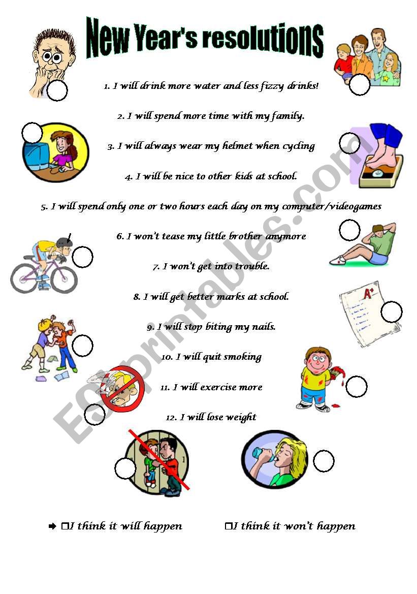 New Years resolutions worksheet