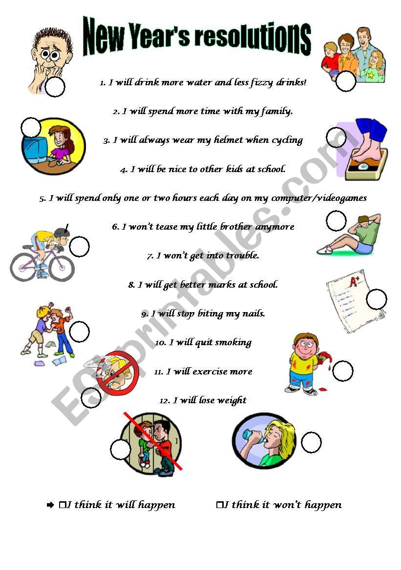 New YearÂ´s resolutions worksheet