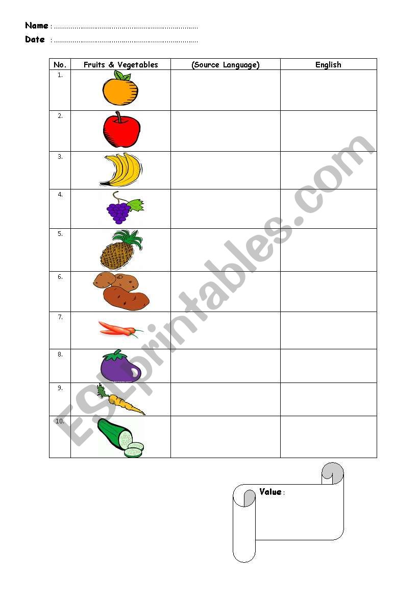 fruit exercise worksheet