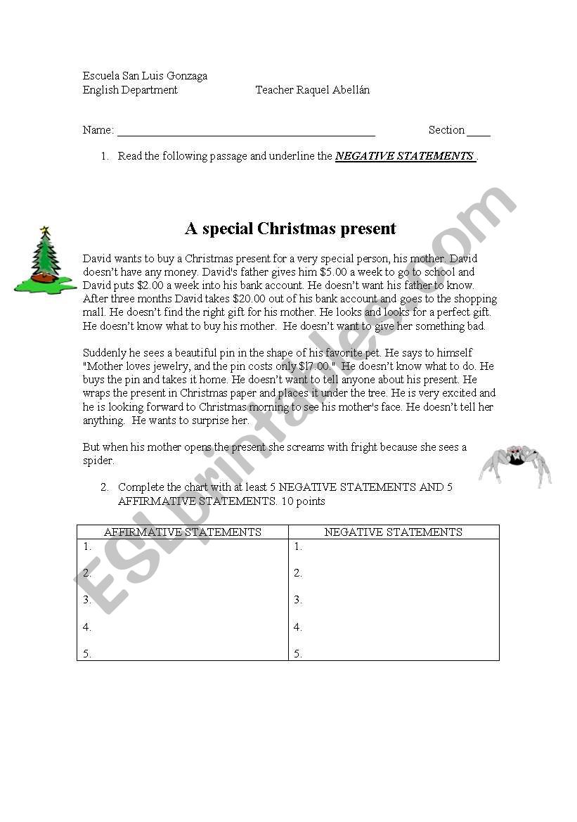 Christamas Present worksheet