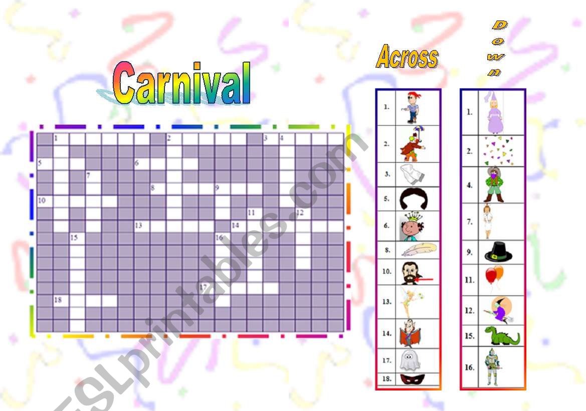 Carnival Crossword Puzzle worksheet