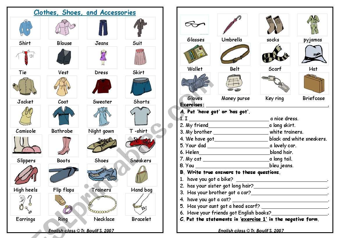 Clothes Shoes & Accessories worksheet