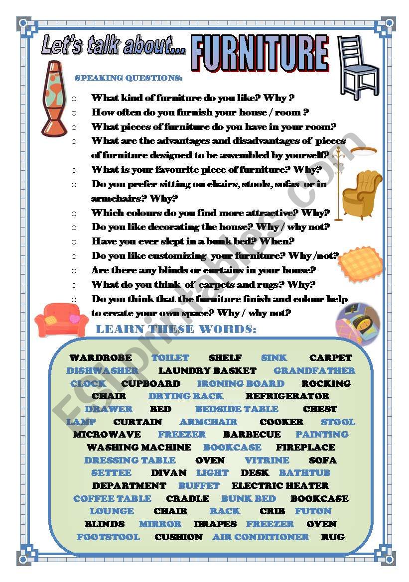 LET´S TALK ABOUT FURNITURE (SPEAKING SERIES 91) ESL worksheet by joebcn