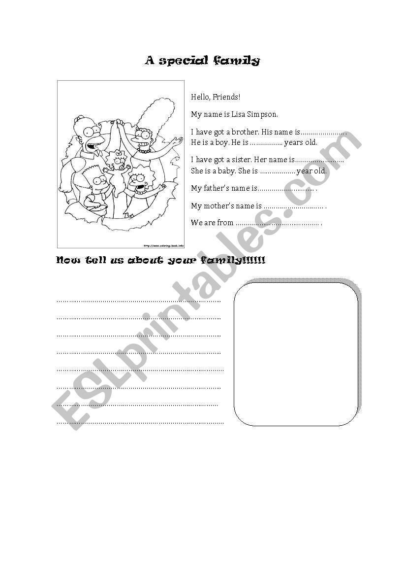 a special family worksheet