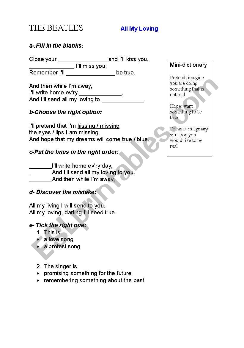 All my loving_song worksheet