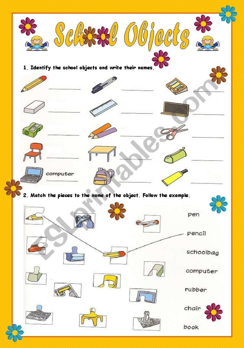 School Objects - First Part worksheet