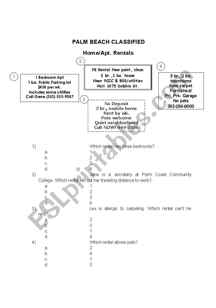 Palm Beach Classified worksheet