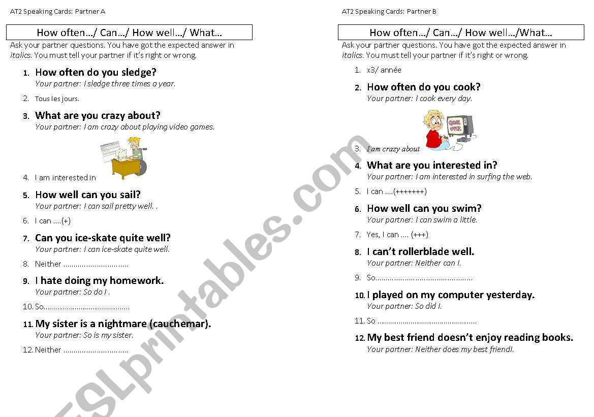 How often/ how well + hobbies worksheet