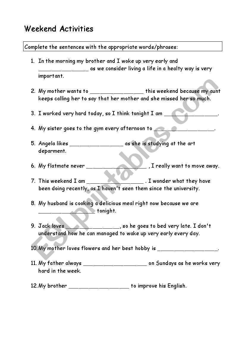 Weekend Activities worksheet