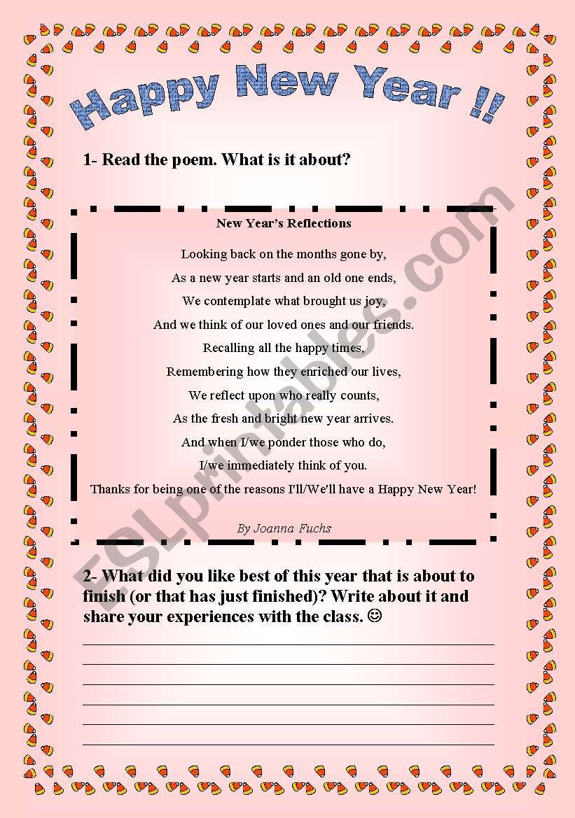 Happy New Year - Poem worksheet
