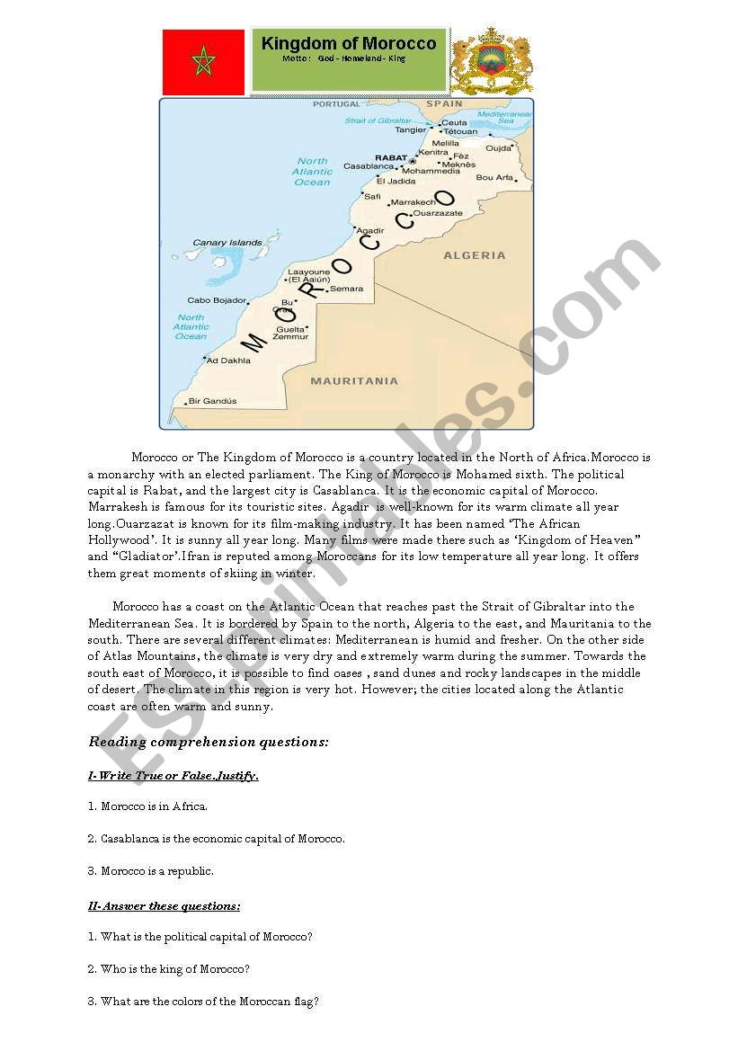 The Kingdom of Morocco worksheet