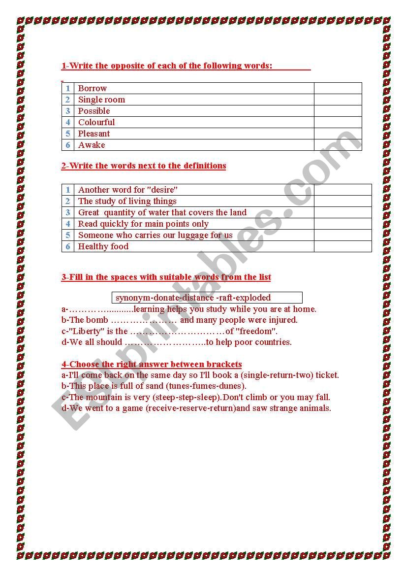 vocabulary worksheet