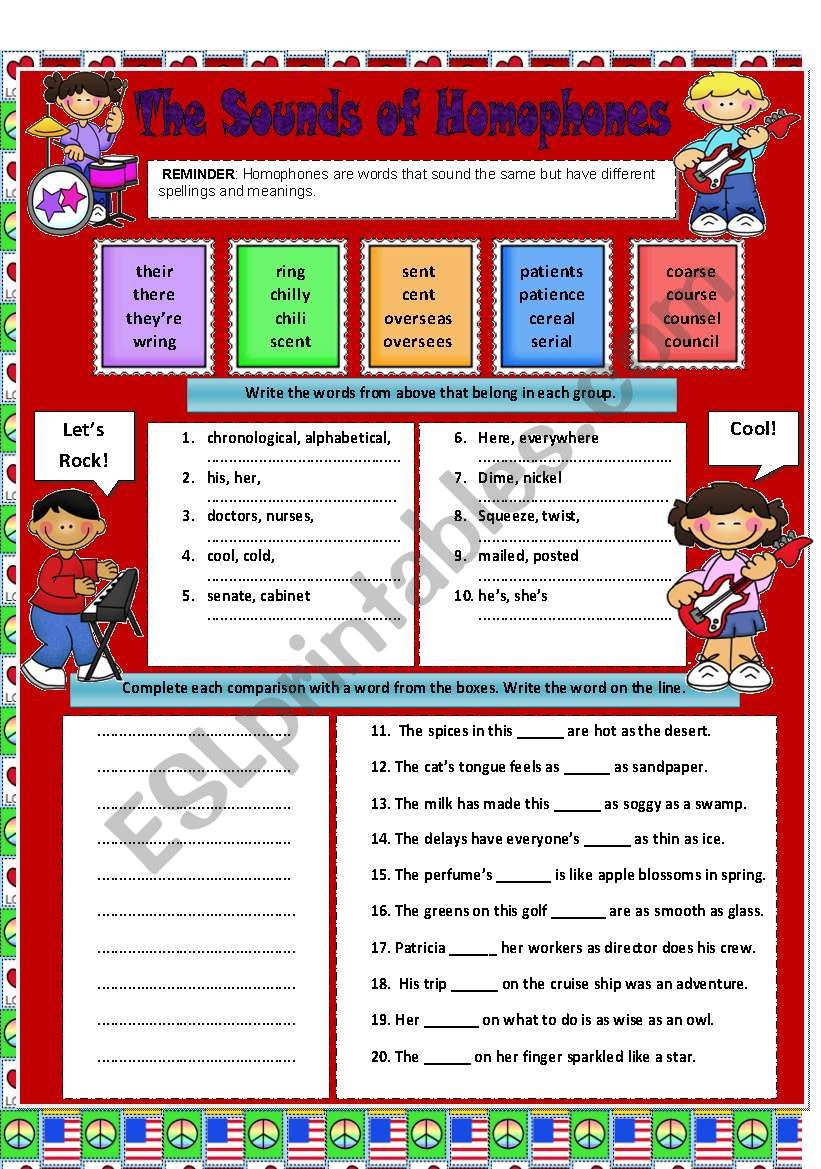 Homophones worksheet