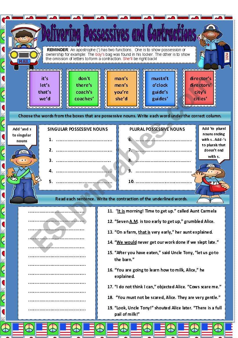 Possessives and Contractions worksheet