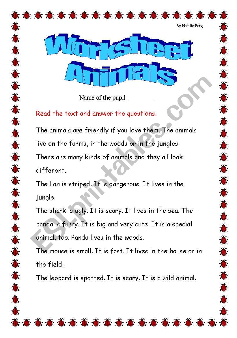 Animals worksheet