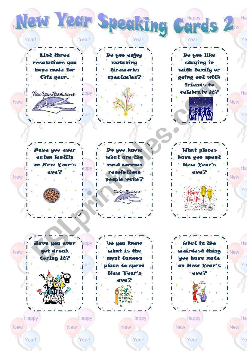 New Year set 3 - Speaking cards 2 (editable)