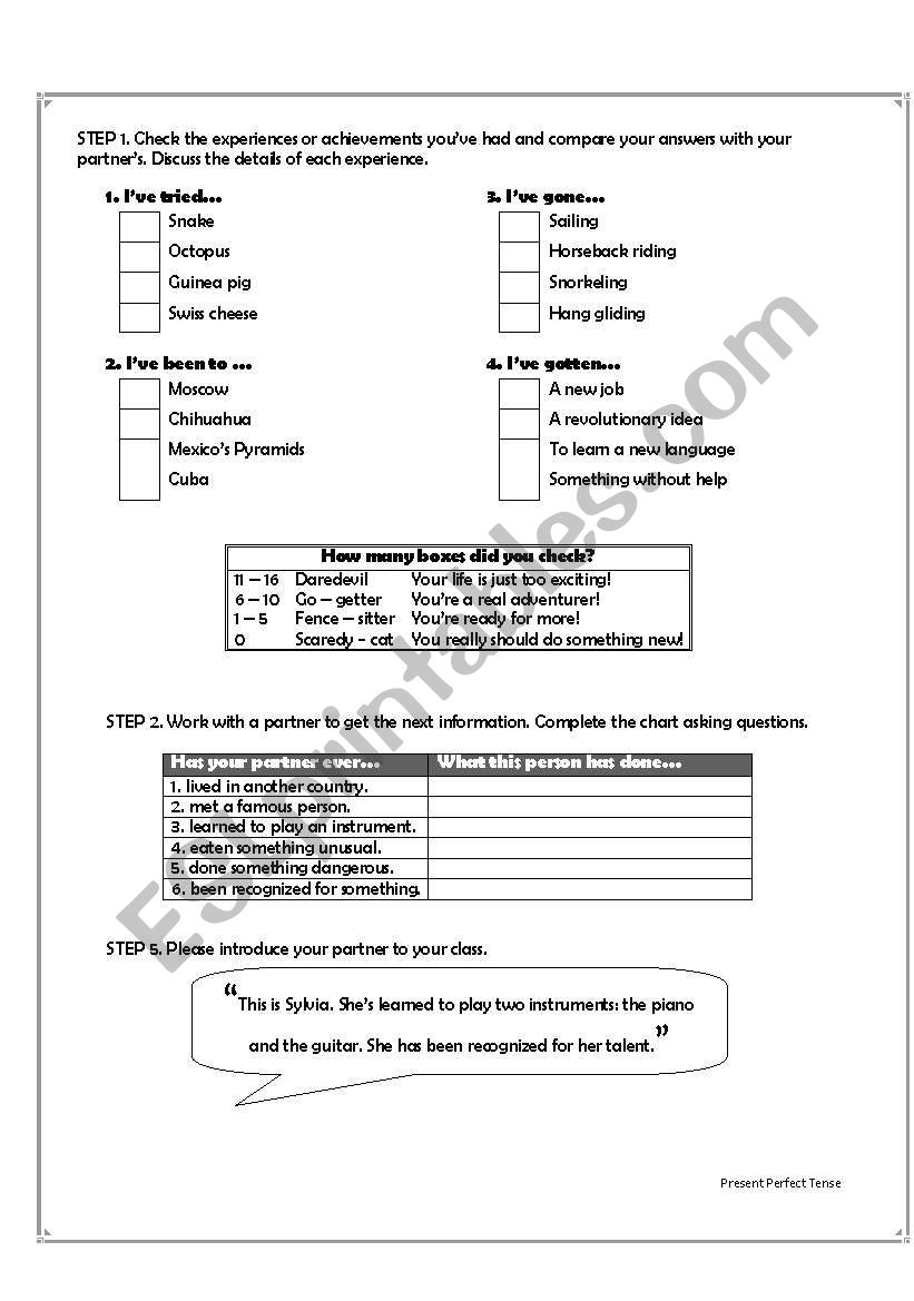 Have you ever done? worksheet