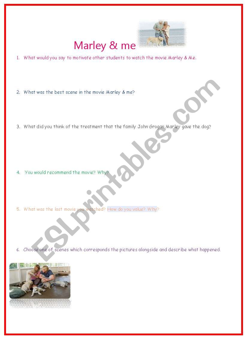 Marley & Me worksheet