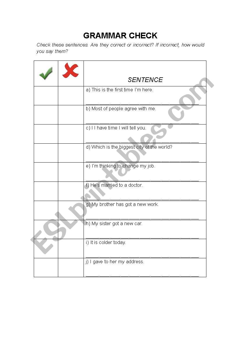 Grammar Game Check worksheet