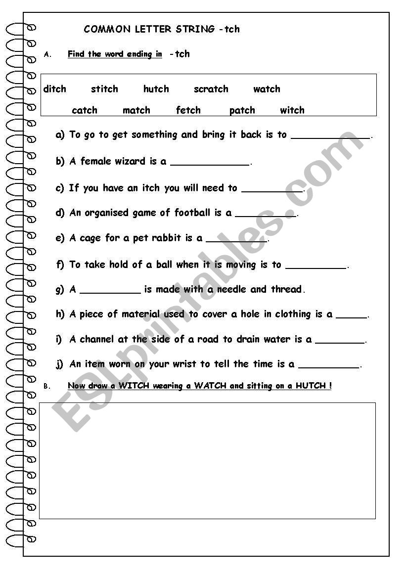 COMMON LETTER STRING -tch worksheet