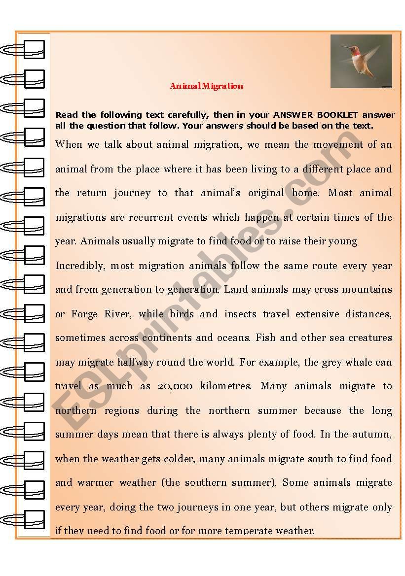 Animal migration worksheet