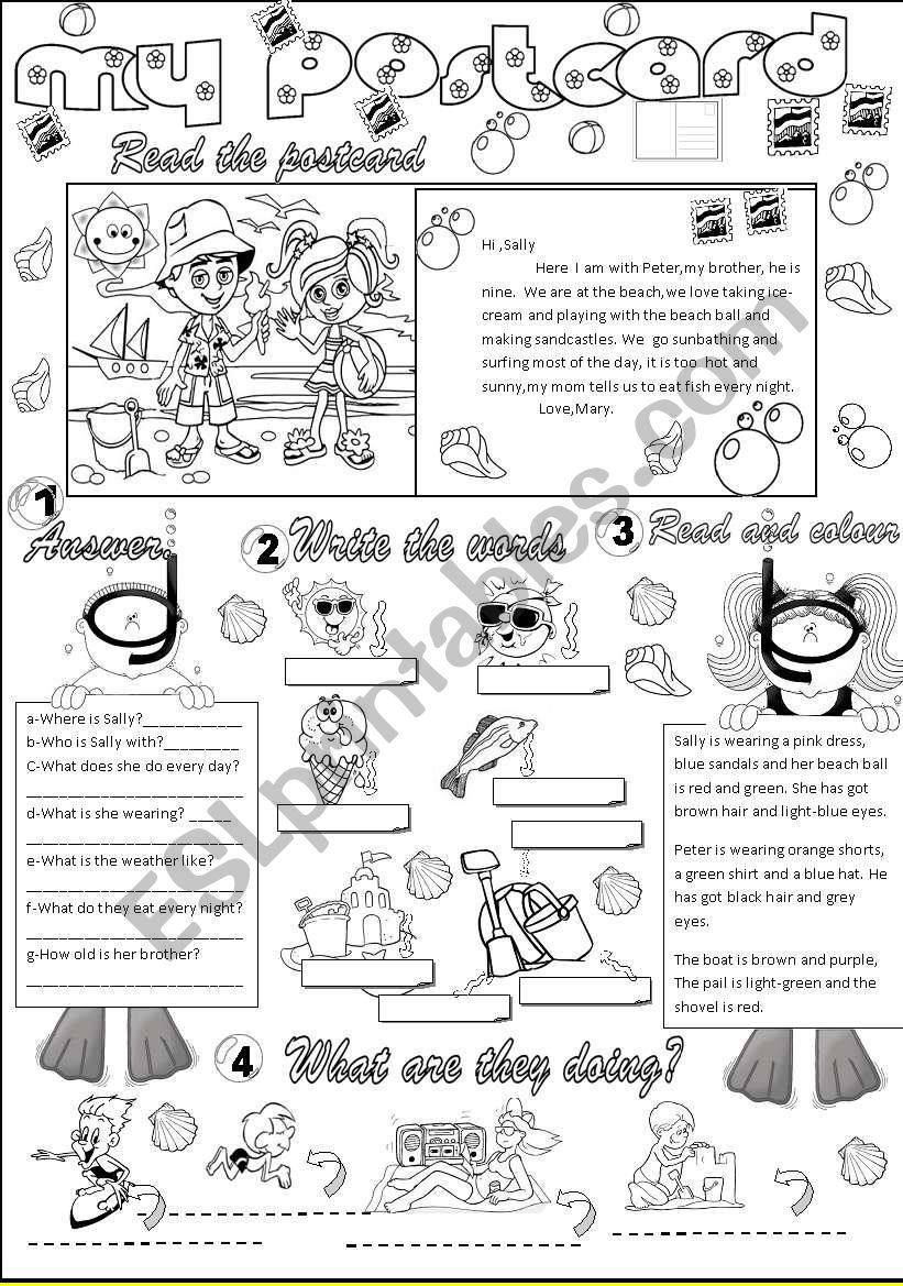 my postcard worksheet